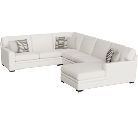 Perspective view of Greer Vanilla White Leather 4 Piece 140 Modular U-Shaped Sectional With Right Arm Facing Chaise & Armless Loveseat, Deep Seated