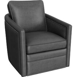 Perspective view of Carvell Slate Leather 30 Swivel Barrel Armchair, Club Chair