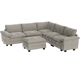 Perspective view of Martina Dark Pewter 6 Piece Modular Sectional with Ottoman