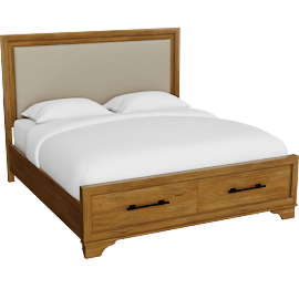 Perspective view of Carlie Honey Brown Wood King Platform Storage Bed With Lighted Headboard
