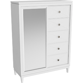 Perspective view of Ranna White Door Chest With 5 Drawers