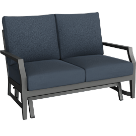 Perspective view of PORTOFINO OUTDOOR METAL + NAVY SUNTASTIC FABRIC 54" GLIDER LOVESEAT