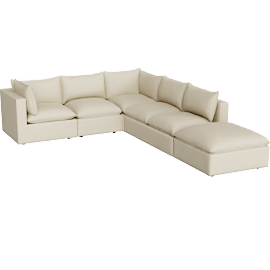 Perspective view of Lotus Modular 5-Piece L-Shaped Sectional Sofa with Ottoman