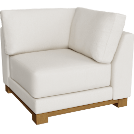 Perspective view of Gather Wood Base Corner Chair Sectional Piece