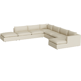 Perspective view of Lotus Deep Modular 5-Piece U-Shaped Sectional Sofa with Ottoman