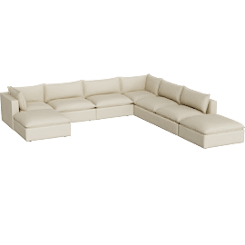 Perspective view of Lotus Deep Modular 7-Piece L-Shaped Sectional Sofa with Double Ottoman
