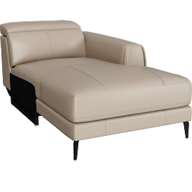 Perspective view of Cullen Taupe Beige Leather Right Arm Facing Chaise With Adjustable Headrest