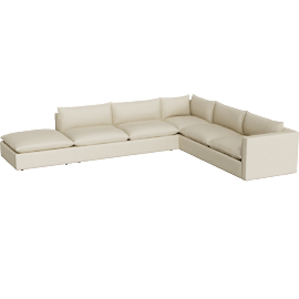 Perspective view of Lotus Deep Modular 4-Piece L-Shaped Sectional Sofa with Ottoman
