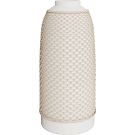 Perspective view of Rumi White Terracotta and Rattan Vase 14"