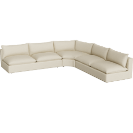 Perspective view of Lotus Deep Modular 3-Piece L-Shaped Wedge Armless Sectional Sofa