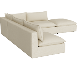 Perspective view of Lotus Deep Modular 4-Piece L-Shaped Sectional Sofa with Ottoman