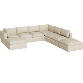 Perspective view of Lotus Modular 7-Piece L-Shaped Sectional Sofa with Double Ottoman