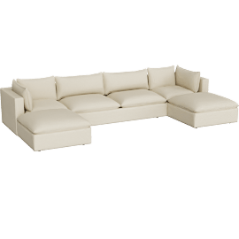 Perspective view of Lotus Deep Modular 5-Piece U-Shaped Sectional Sofa with Double Ottoman