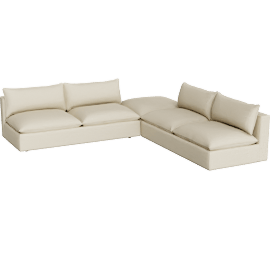 Perspective view of Lotus Deep Modular 3-Piece L-Shaped Sectional Sofa with Ottoman