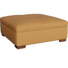 Perspective view of Big Sur Saddle Brown Leather Cocktail Square Ottoman