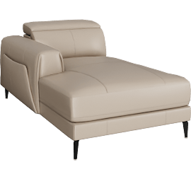 Perspective view of Cullen Taupe Beige Leather Left Arm Facing Chaise With Adjustable Headrest