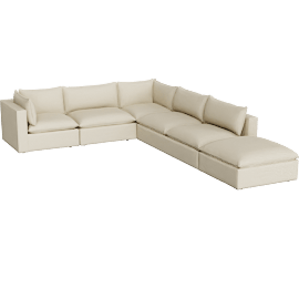 Perspective view of Lotus Deep Modular 5-Piece L-Shaped Sectional Sofa with Ottoman